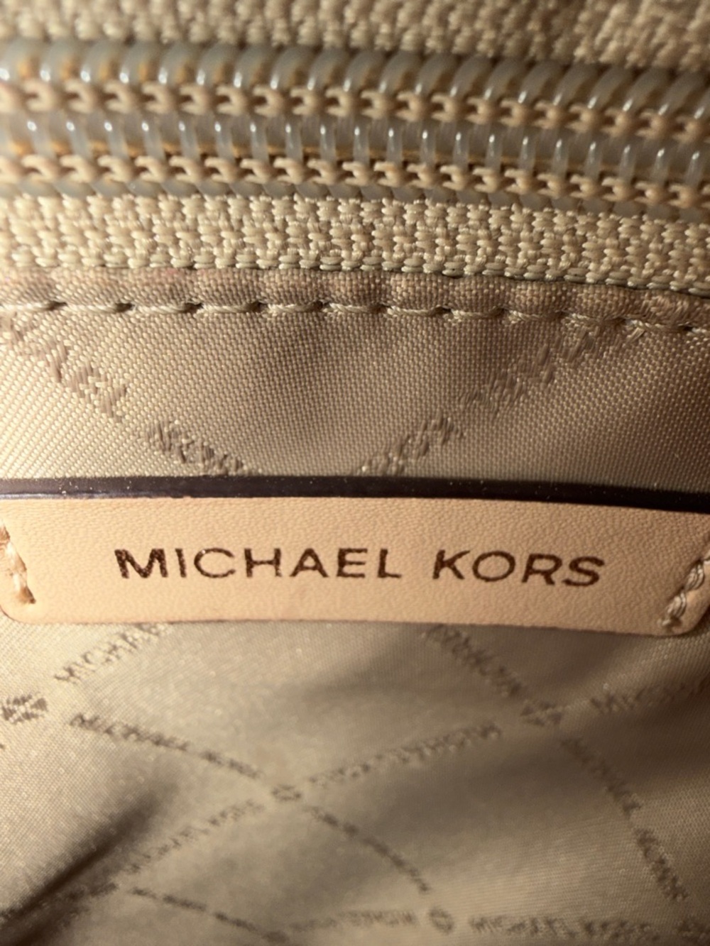 Michael Kors Metallic Rose Gold Embossed Tote with Tan Straps 12 x 10 - Picture 4 of 10